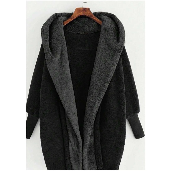 Cozy Teddy Open Front Hoodie Jacket Coat - Picture 8 of 13